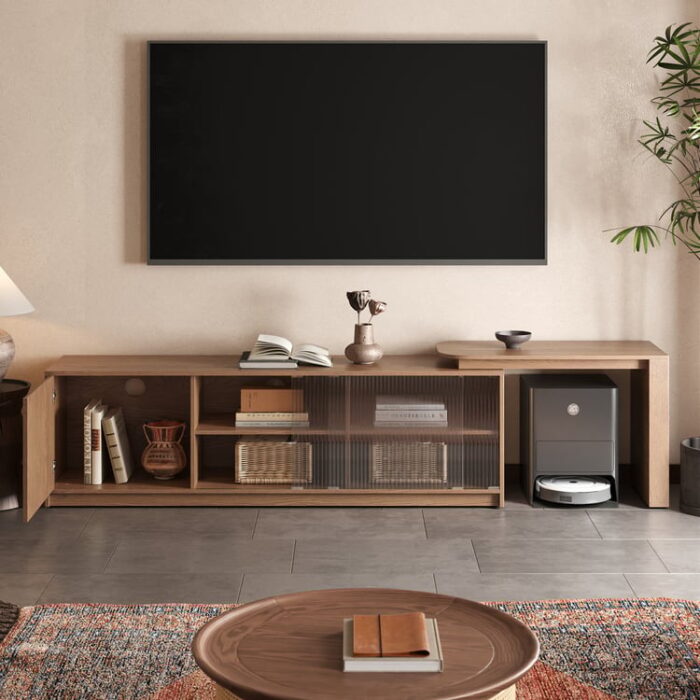 Şüşə qapılı uzadıla bilən qoz ağacı televizor stendi