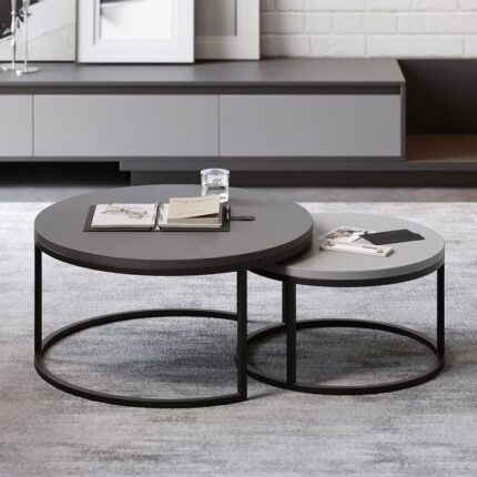 Qonaq otağı üçün Fero Modern 2 Parça Dəyirmi Qəhvə Stol