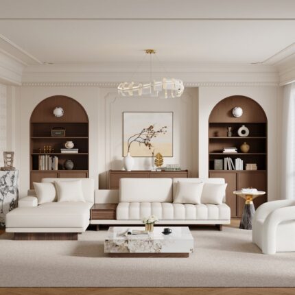 3200 mm L formalı ağ modul künc divan və sinterlənmiş daş blokdan kvadrat sehpa
