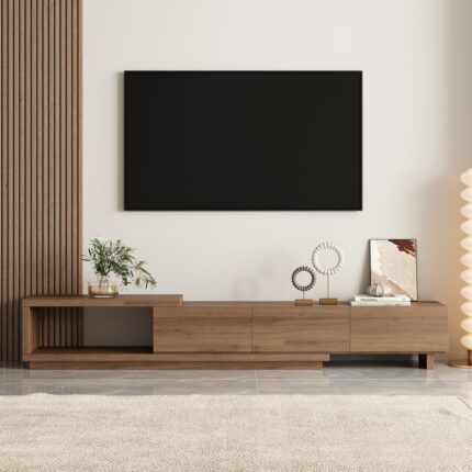 Tünd ağac görünüşlü Quoint uzana bilən minimalist televizor lövhəsi, 265 sm