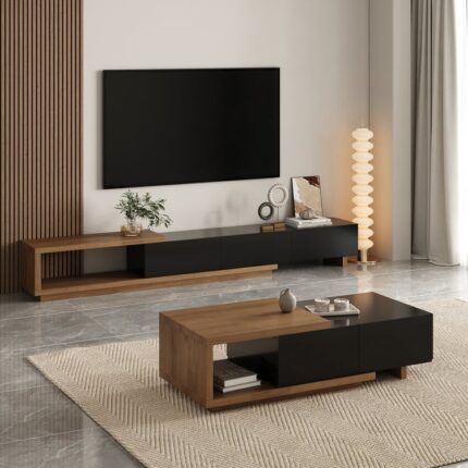 Quoint minimalist uzana bilən televizor lövhəsi və qəhvə stolu dəsti qara