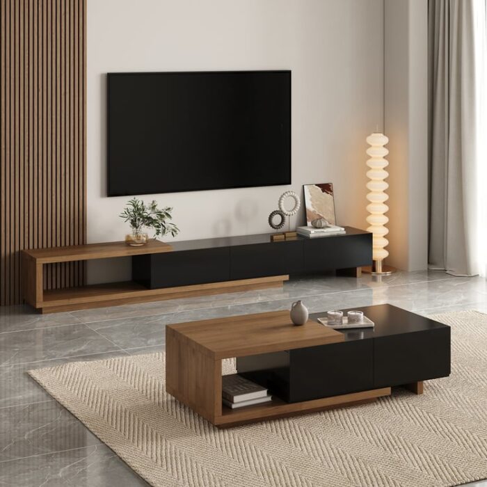 Quoint minimalist uzana bilən televizor lövhəsi və qəhvə stolu dəsti qara