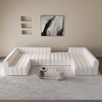 Modul künc divan, 3020 mm, pambıq kətan, çevrilə bilən, 6 nəfərlik