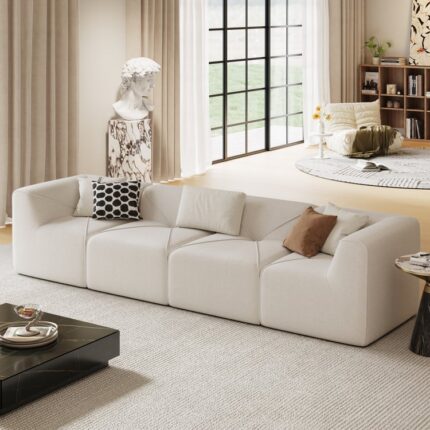 3250 mm 4 hissəli Modul künc divan ağ məxmərdən hazırlanmışdır