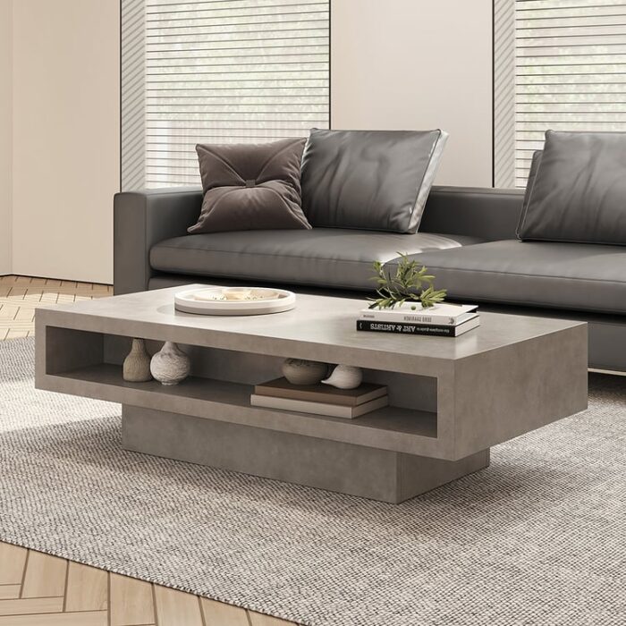 Dördbucaqlı Beton boya effektli Qəhvə Stol 2 Çekmə və Açıq ref yeri