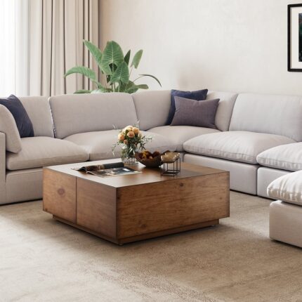 4 çekmeceli 900 mm kvadrat şam ağacından qəhvə stolu